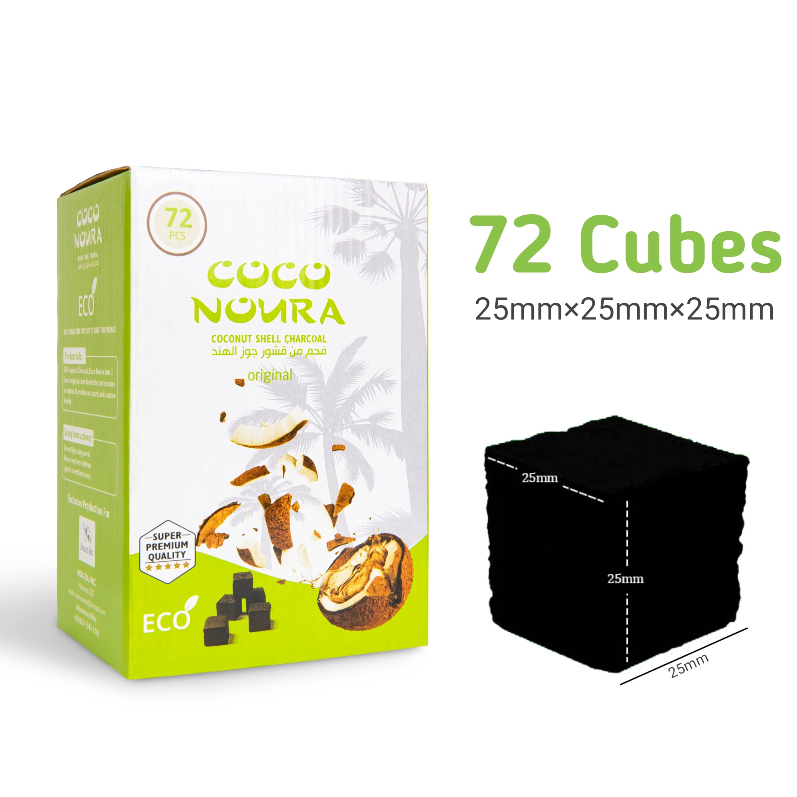 Coco Noura Premium Coconut Shell for Incense Hookah Shisha Cubes